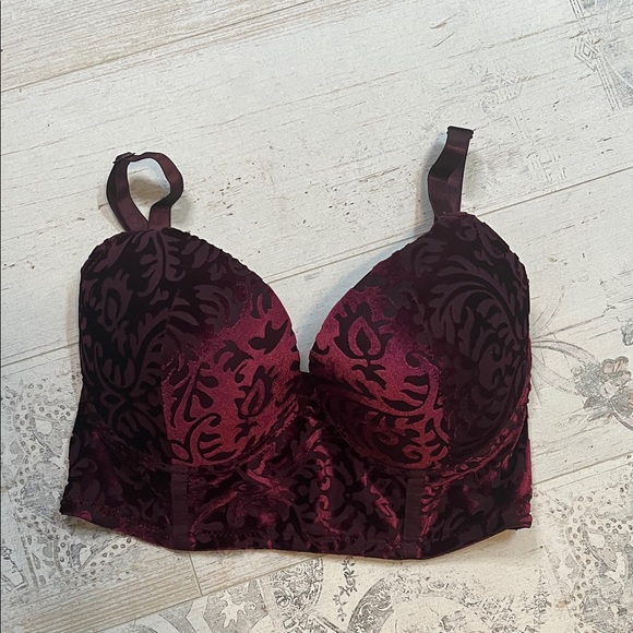 Rene Rofe Elegant Burgundy Velvet Push Up Long Line Bra 36D - Picture 1 of 7